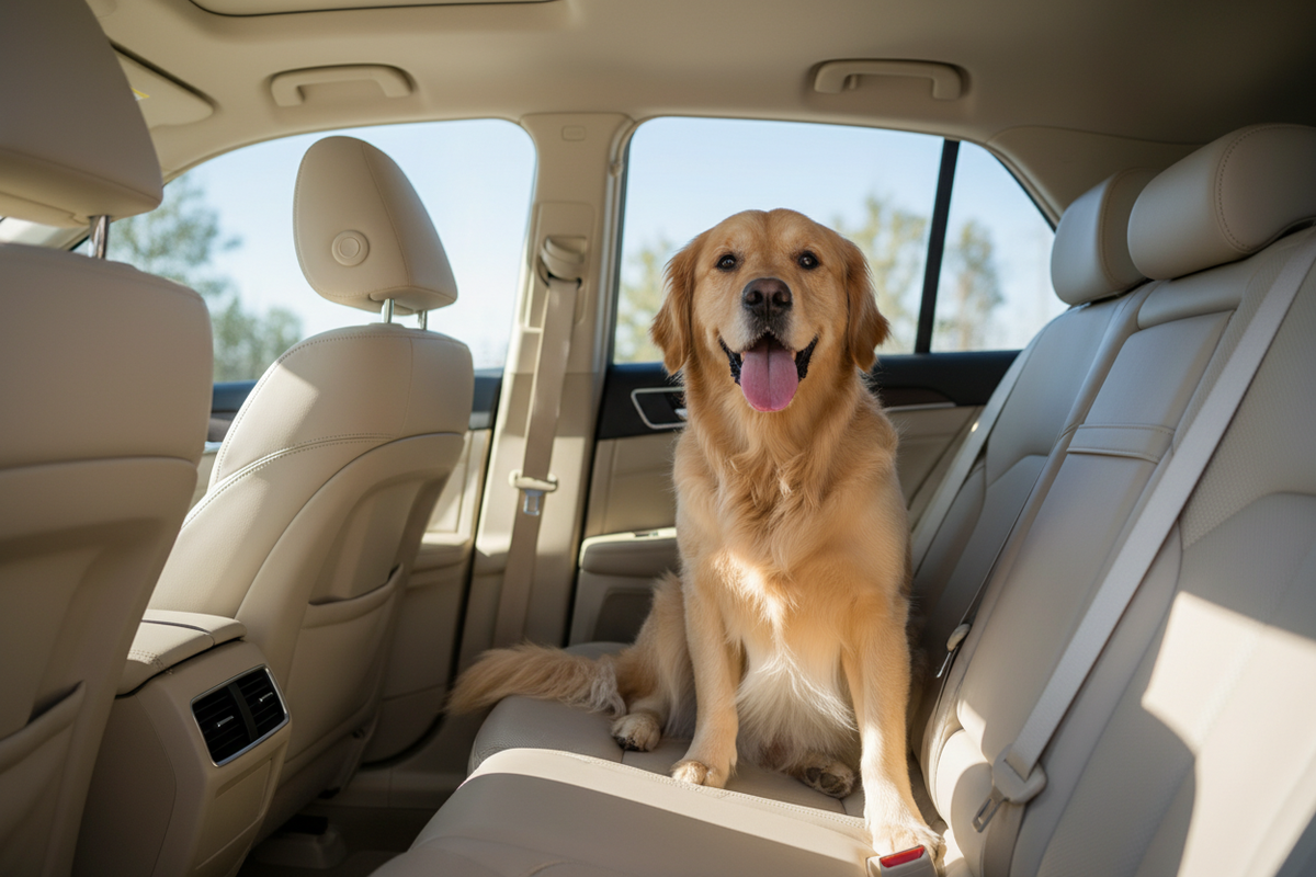 remove any product just the dog in the backseat with light interior